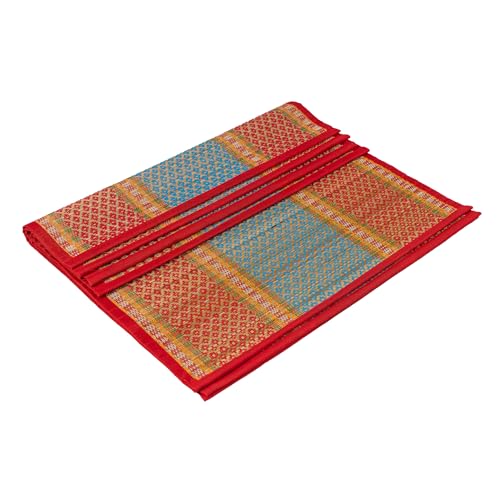 Image of CRAFT OF INDIA Handmade Korai Pai Kusha Grass Pooja Aasan Sitting Floor Mats (Light Red, 1.5X1.5 ft (4pcs Combo))