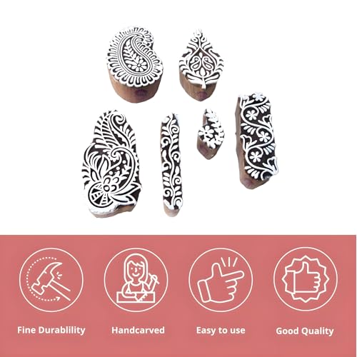 Image of RENIQ Wooden Printing Block for Fabric & DIY Craft | Handcrafted Indian Design Stamp for Textile, Pottery, Mehndi & Home Decor (Multicolor7)