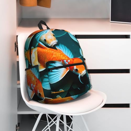 Sac à dos voyage imprimé poisson koï HD polyvalent noir double sangle - 7