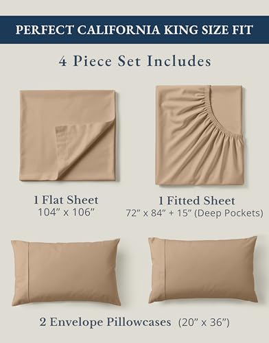 Image of LANE LINEN 100% Organic Cotton California King Sheets Set, 4-Piece Organic Cotton Percale Weave Ultra Soft & Comfy Machine Washable Mercerized Bed Sheets, Fits Mattress Upto 15 inch Deep - Taupe