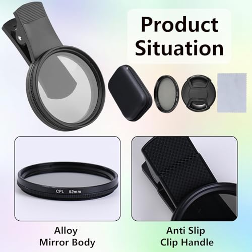 Image of 5 Pack Mobile Phone Filter Kit, Polarizing Camera Lens Filter with Clip, Carry Pouch, Lens Cap and Cleaning Cloth, Universal Phone Filter for Photography Enthusiasts