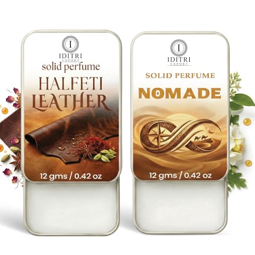 Image of IDITRI EXPORT Solid Perfume |Nomade&Halfeti leather Alcohol Free Wax Perfume Balm, Long Lasting | Pocket Tin 12g, Pack Of 2| Non Greasy Smooth Glide, Travel Friendly Unisex Gifts He Or Her
