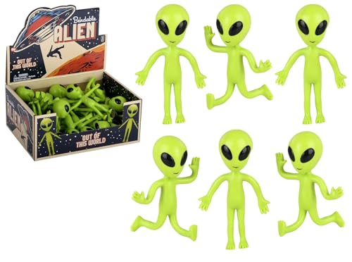 Zugar Land Bendable Rubber Neon Green Aliens - 6 Pack. (4') Action Figures Bendable UFO Aliens Limbs...