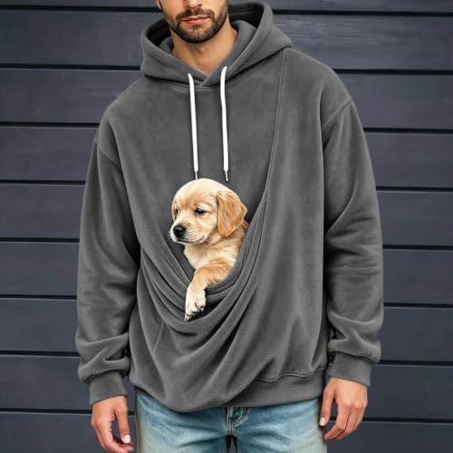 Men's Pet Pouch Hoodie Kangaroo Pocket Cat Dog Oversized Fall Sweatshirt - image 2