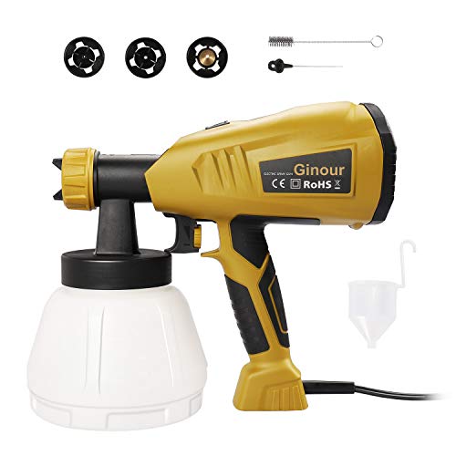 Paint Sprayer, Ginour 400W 1300ml Detachable Container, Fence Sprayer with 3 Painting Modes, 3 Nozzle Sizes, HVLP Paint Sprayer, 800 ml/min, 6.6ft Cable (2)