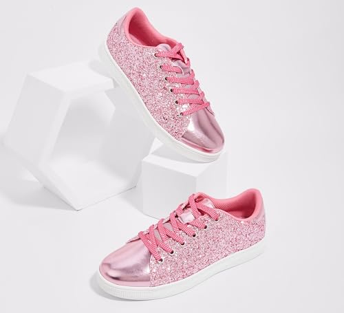 Image of LUCKY STEP Glitter Shoes Sparkly Bling Shiny Bedazzled Lace up Fashion Sneakers for Women