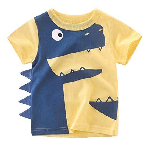 Toddler Little Boys T Shirts 2 Pack Short Sleeve Crewneck Top Tee Dinosaur Car Shark Shirts for 2-7 Years3