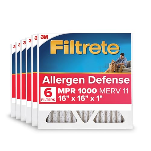 Image of Filtrete 16x16x1 AC Furnace Air Filter, MERV 11, MPR 1000, Micro Allergen Defense, 3-Month Pleated 1-Inch Electrostatic Air Cleaning Filter, 6 Pack (Actual Size 15.81x15.81x0.81 in)