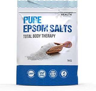 Pure Epsom Salts 1kg Pack, Total Body Therapy, 100% Pure Premium Quality Magnesium Sulphate Traditional Bath Soak, Fine 1.4mm Easily Dissolvable Grain Size, Vegan Friendly, by The Intelligent Health