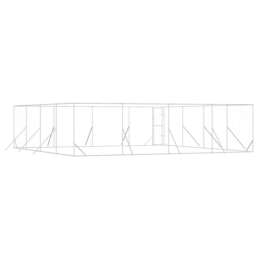 Outdoor-Hundezwinger aus verzinktem Stahl silbern 8x8x2 m mit abschließbarer Tür, wetterfestes Freilaufgehege für Hund, Kleintiere, Garten, Training, Schutz und Sicherheit