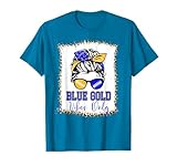Blue Gold Vibes Only Football Shirt Women Leopard Football T-Shirt