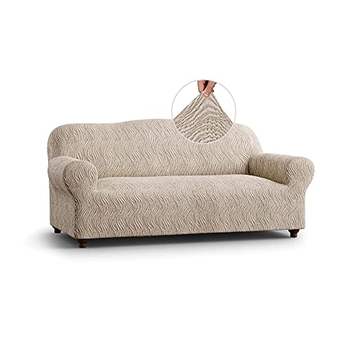 Sofa & Loveseat Slipcover - Stretch Couch Cover - Cushion Love seat & Sofa Cover - Soft Polyester Fabric Slip Cover - 1-Piece Form Fit Washable Protector - Jacquard 3D Collection - Beige Vento