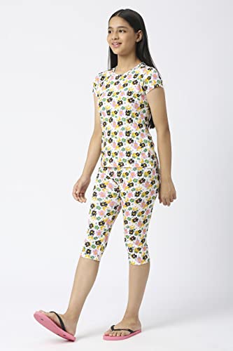 Image of SINI MINI Round Neck with Half Sleeve Top & Capri Beige Girls Casual Pack of 1 Night Suit Set