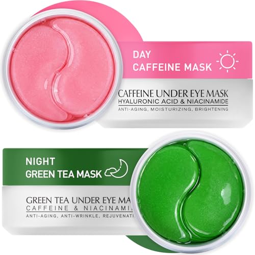 Under Eye Patches for Puffiness Kit: 120 Pcs Green Tea &amp; Caffeine Eye Mask for Dark Circles and Anti-Aging - Day &amp; Night Eye Pads with Niacinamide, Collagen, Hyaluronic Acid &amp; Vitamin C (2 Pack)