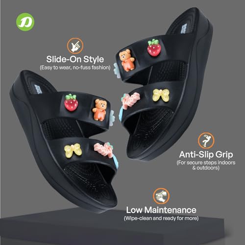Image of DOCTOR EXTRA SOFT Women's Comfort Double Straps EVA Slip-On Slippers with Cute Charms| Lightweight, Trendy Summer Beach, Pool, Indoor & Outdoor Wear Slide| Soft Cushion Sole Sandals Daily Mules D-540