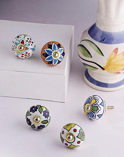 Image of Drawer Knobs - Vintage Assorted Blue Pottery Ceramic Door Handle for Kitchen Cabinets Home Decor Items - Assorted Multicolor - Pack of 30