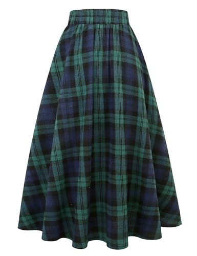 IDEALSANXUN Womens Plaid Skirts Fall Winter High Waisted A Line Long Pleated Maxi Skirt with Pockets2