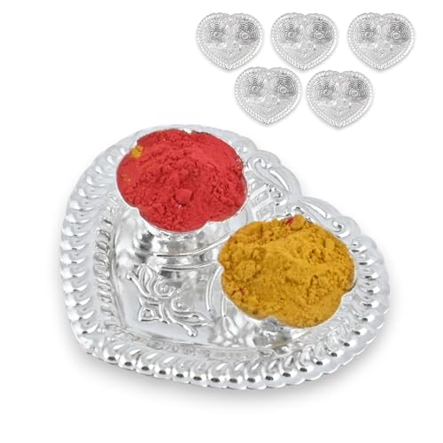 LOVENSPIRE 5 PCs Silver Plated Haldi Kumkum Holder for Home Temple Decor Haldi Kumkum Stand Rakhi Diwali Gift Indian Festival Puja Wedding Favor Housewarming Return Gifts Roli Chawal/Rice Holder