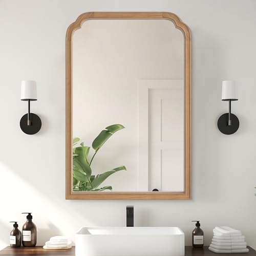 WallBeyond Wood Bathroom Mirrors for Wall Mounted, 24" x 36" Rustic Wood Frame Wall Mirrors Decorative for Living Room or Bedroom Vanity Mirror (Honey-Colored)