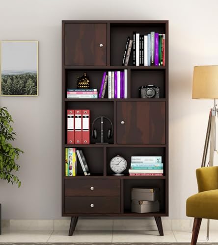 Image of Sheesham Wood Bookcase | Solid Wood Book Shelf for Home Library | Wooden Book Cabinet for Home & Office Living Room (Large, BBslf-Walnut11)