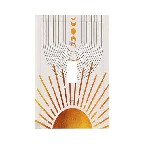 Decorative Light Switch Plate Covers Bohemian Gold Sun Moon Phase Arch 1 Gang Light Switch Cover Plate Single Toggle Wall Plate Outlet Covers Wall Plate Faceplate for Bedroom Decor