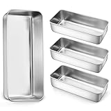 LIANYU 4 Pack 12 x 5 Inch Stainless Steel Loaf Pans, Large Bread Baking Pans Set for Lasagna, Meat, Cake, Brownies, Ice Cream, Healthy & Durable, Dishwasher & Freezer Safe