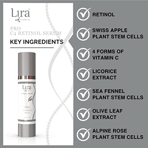 Lira Clinical Pro C4 Retinol Serum - Anti Aging Face Serum With Plant Stem Cells - Vitamin C Brightening Serum With Licorice And Olive Extract - Perfect For Acne Prone Skin - 1.69 Ounce #TOP4