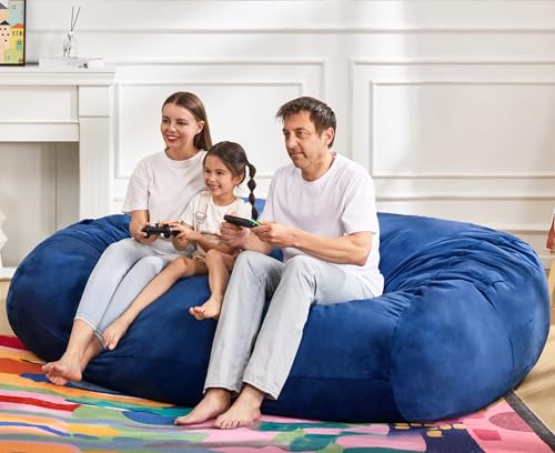 Image of Hobestluk 6FT Bean Bag Chair Large Beanbag Lounger with Removable Cover Adult Bean Bag Chair with Portable Handle Desgin for Living Room Bedroom (Blue, 6FT)