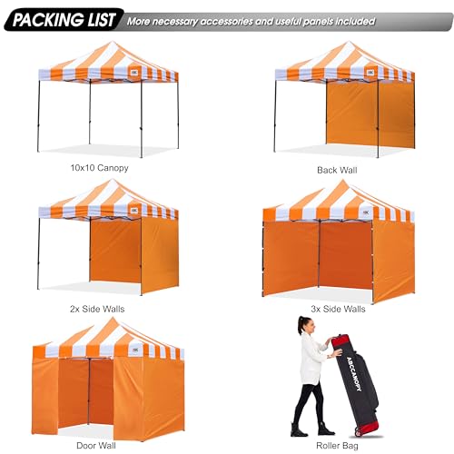 Image of ABCCANOPY Heavy Duty Easy Pop up Canopy Tent with Sidewalls 10x10,Strip Orange