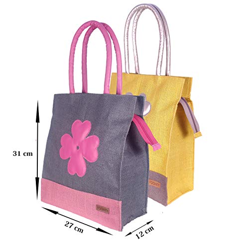 Image of Foonty Exclusive Sunflower Daily Use Jute Lunch Bag(Combo of 2,Multicolor,FFFWB6015E)