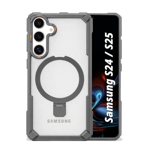 Image of AIBEX Transparent Back Cover Compatible for Samsung Galaxy S24 / S25|Mag-Saf Magnetic Ring Kickstand |Shockproof Dual Layer Military Grade Drop Protection Armor Case|Wireless Charging Support - Grey