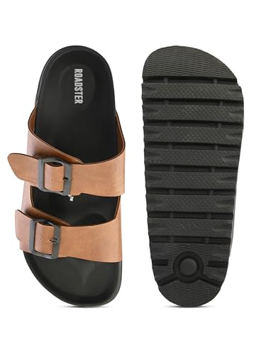 Image of STANPHORD Men Double Buckle Slider Sandals | Faux Leather Fashion Chappal | EVA Non-Slip Cushioned Sole | Casual Summer Daily Indoor Outdoor Wear (TPAI 14102)