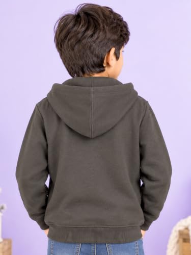 Image of Unisex Kids Solid Full Sleeve Zip Front Open Hooded Sweatshirt