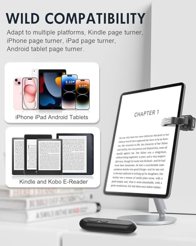 SZILBZ RF Fernbedienung zum Seitenwenden 2nd Gen zum Lesen auf Kindle Tolino Paperwhite Kobo E-Book E-Readers Zubehör, Umblättern für ipad/iPhone Tablets Romane Lesen und Fotos Machen