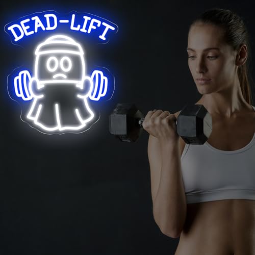 Image of Ghost Dead Lift Neon Sign Funny GYM Room LED Light Home Gym Wall Decoration | Ghost Light Dumbbell Neon Sign Funny Weightlifting Gym Neon Led Light 14.6 inchx13.4 inch