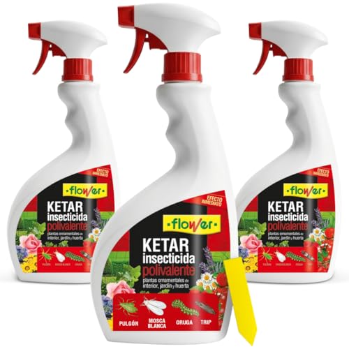 Flower x3 Insecticida Polivalente Pulgon, Mosca Blanca, Orugas, Cochinilla 750 ml | 21 Dias Proteccion Anti Insectos | Efecto Choque Interior y Exterior | Listo Usar | Todo Tipo Plantas y Cultivos