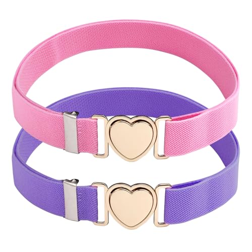 2 Pcs Girls Elastic Waist Belts, Waistband with Heart Clasp Adjustable Dress Adjuster for Toddler Kid