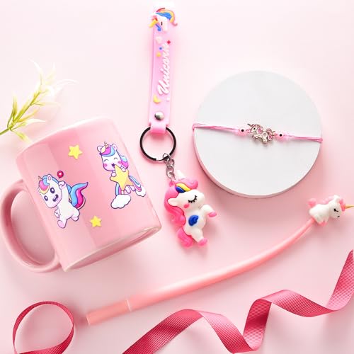 Image of To The Nines Kids Rakhi Gift Set for Brother Gift Combo - Rakhi With Mug, Key Chain, Pen, Tilak Material and Greeting Card