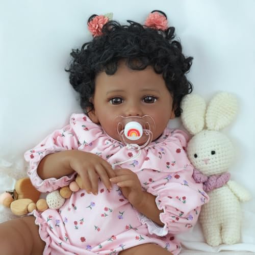 Muñeca Bebé Reborn Afroamericana Realista de 18 pulgadas miniatura 4