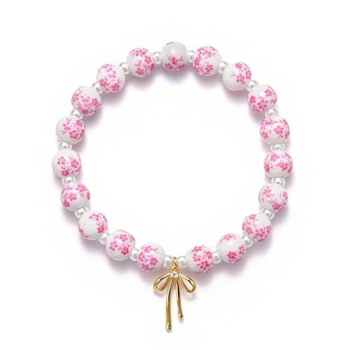 Pink Bow Charm Beaded Bracelet