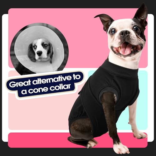 Image of FUAMEY Dog Recovery Suit Male,Dogs Surgery Neuter Suits Puppy Spay Shirts for Female Protect Dog's Skin Anti Licking Abdominal Wounds Doggie Onesie Pet Bodysuit Alternative to Cone Black XS
