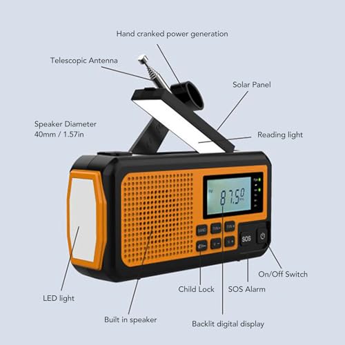 Radio de emergencia con manivela solar y linterna LED miniatura 2