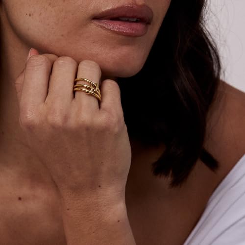 Electric Picks Sabrina Three Band Ring–14k Gold Plated Yellow Stainless Steel Featuring 3 Interlocked Rings with Sleek Finish2