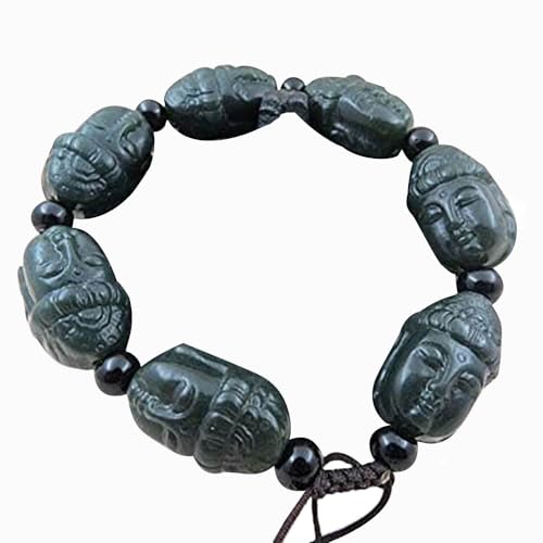 Bracelet Guanyin jadéite naturelle sculpté main, bijou Bouddha symbole YU porte-bonheur