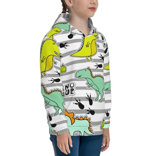 Funny Dinosaurs on Stripes Kids Pullover Hoodies Boys Sweatshirts Girls Athletic Clothes with Pocket3