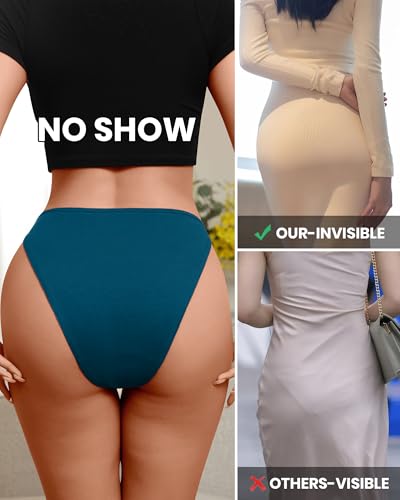 K-CHEONY Womens Cotton High Waisted String Bikini Underwear No Show High Cut Cheeky Lightweight Ladies Panties 4 Pack4