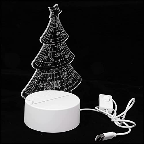 Image of 3D USB Acrylic Night Light LED Table Desk Bedroom Decor Gift Warm Table Lamp for Bedroom Living Room (Christmas Tree)