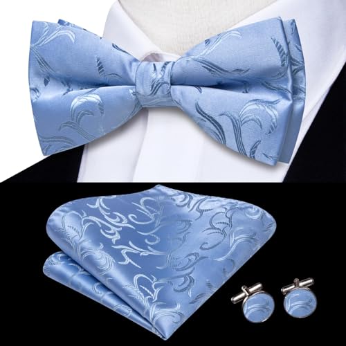 Image of Dubulle Mens Paisley Striped Bowtie Set Pre-tied Bowtie for Men and Pocket Square Set Wedding Business