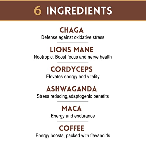 Premium Usda Organic Ground Mushroom Coffee - Blended With Lion’s Mane, Chaga, Cordyceps, Maca And More - Nootropic Concentration Blend For Focus, Memory And Immunity - No Added Sugars Or Sweeteners #TOP6