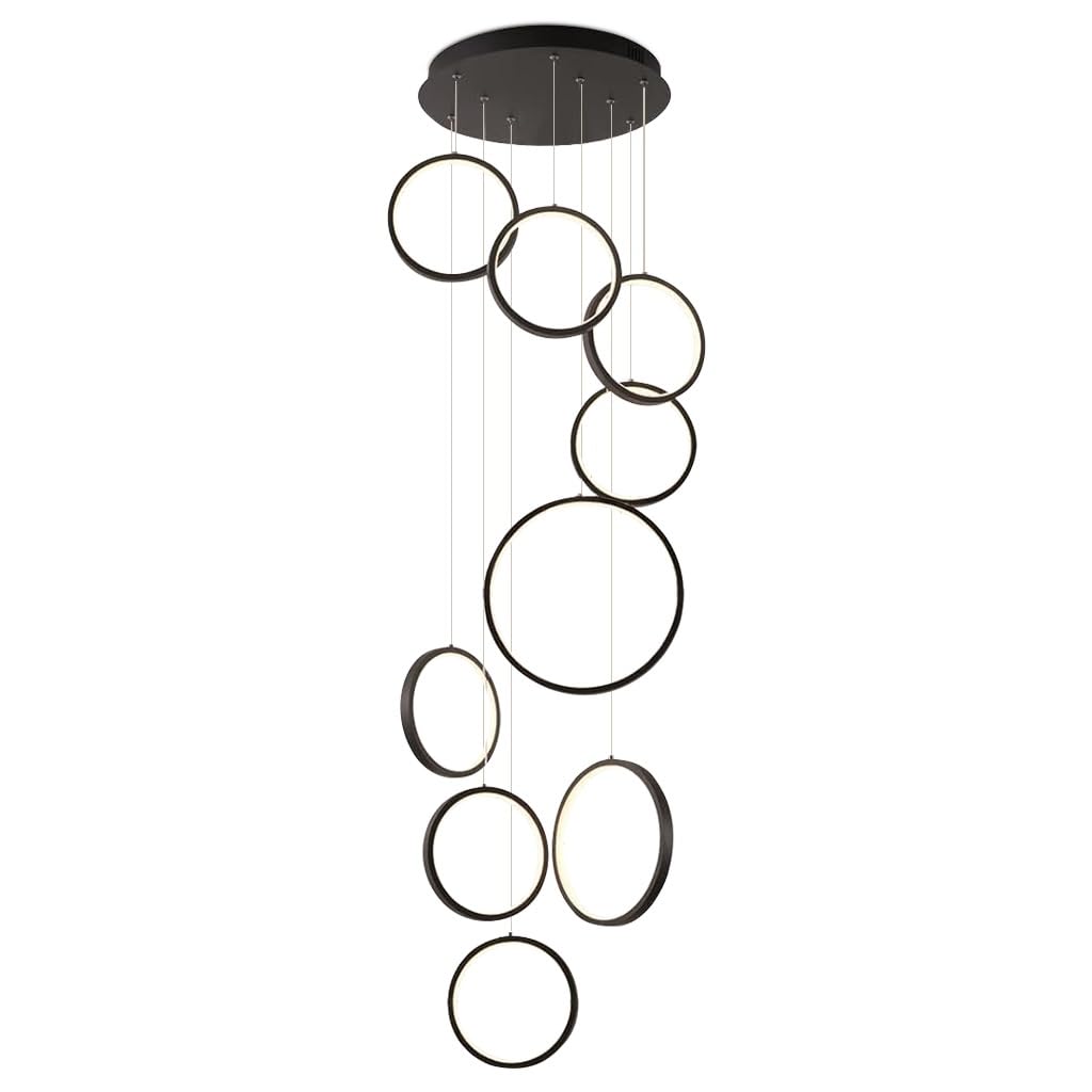 Modern LED Hängelampe Dimmbar Ringe Pendelleuchte Wohnzimmerlamp Aluminium Treppe Hängeleuchte Xuanguan Schlafzimmer Esszimmer Küchenlampe Höhenverstellbar Lampen(9-Ring)